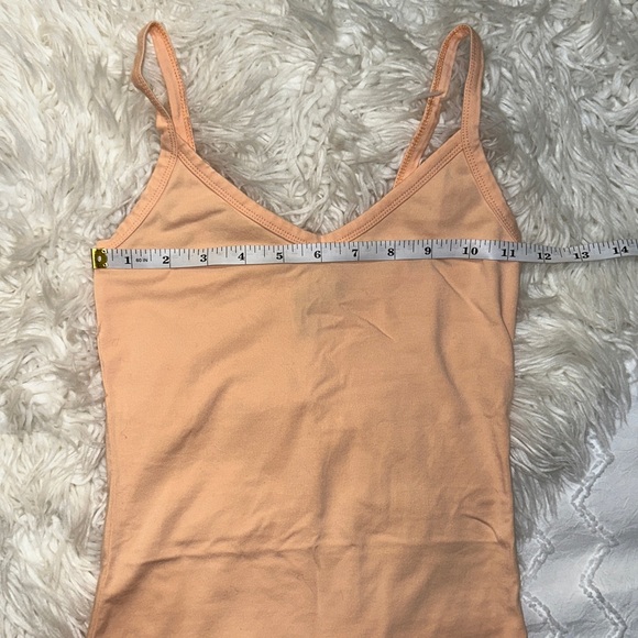 BKE | Core Extra Long Tank Top Cami Spaghetti Strap Voop Neck Light Orange Peach - Picture 8 of 9